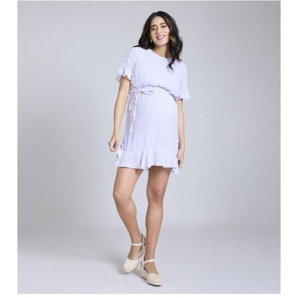 NWT! Motherhood Purple Swiss Dot Maternity Dress, Size Small